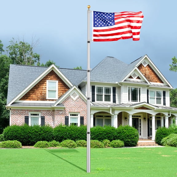 Flag Pole Kit, 20/25/30ft Silver Telescoping Aluminum Flagpole with 3x5 US Flag, Heavy Duty Patriotic Outdoor Display for 4th of July, Yard & Commercial Use
