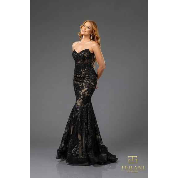 Terani Couture 251p4355 Strapless Lace Embroidered Mermaid Prom 2026 Dress Black-nude 6