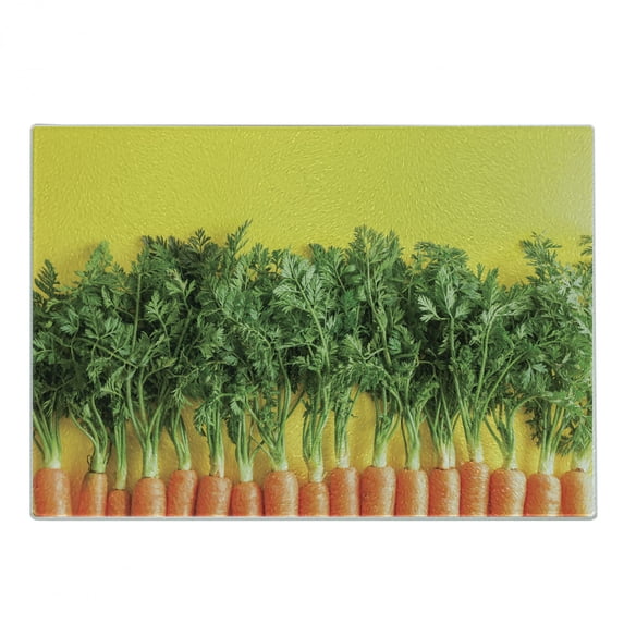 Natural Color Cutting Board, Photo of Ripe Carrots in a Row Vegetable Art, Decorative Tempered Glass Cutting and Serving Board, in 3 Sizes, by Ambesonne