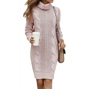 Ladies Autumn And Winter Fashion High Neck Long Sleeve Thick Knit Sweater Dress