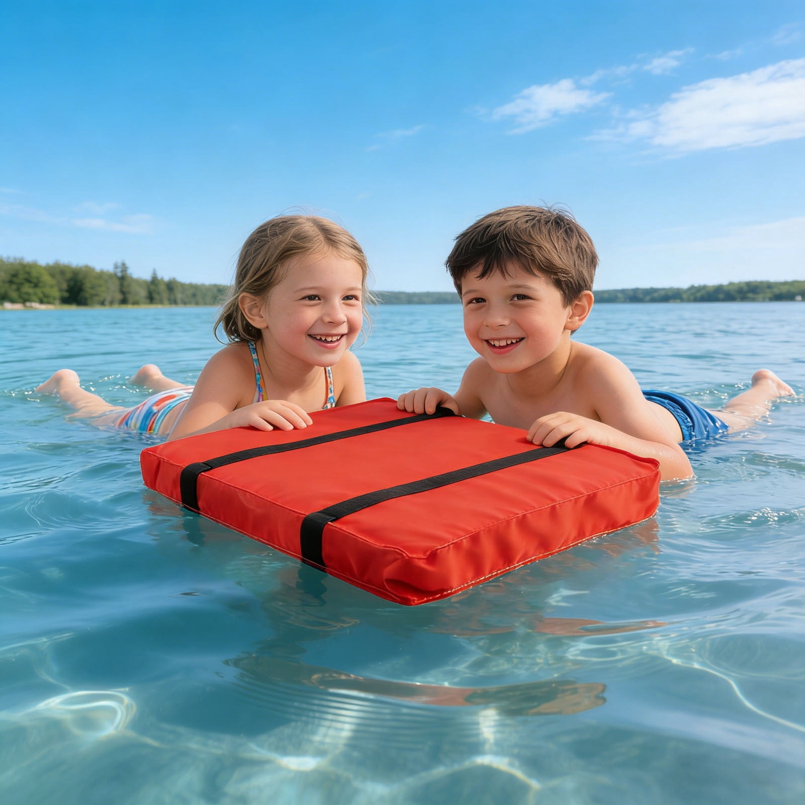 Emergency Marine Foam Flotation Cushion - 16.5 x 14 Inch Square Boat Cushion for Canoes, Kayaks, and Boats - Red Throwable Floatation Seat Pad, Swimming Boat Throwable Flotation Device (Red)