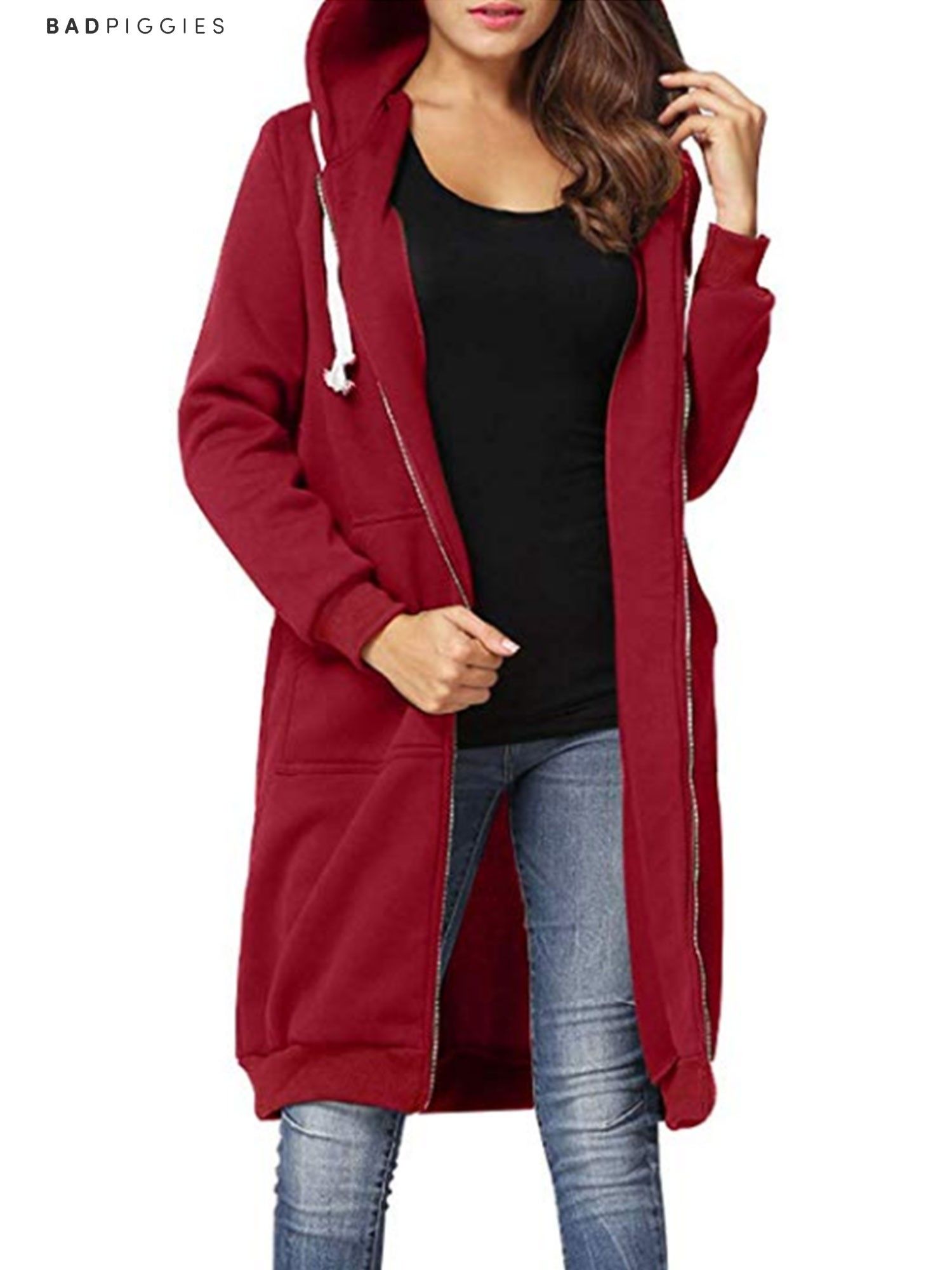womens red zipper hoodie