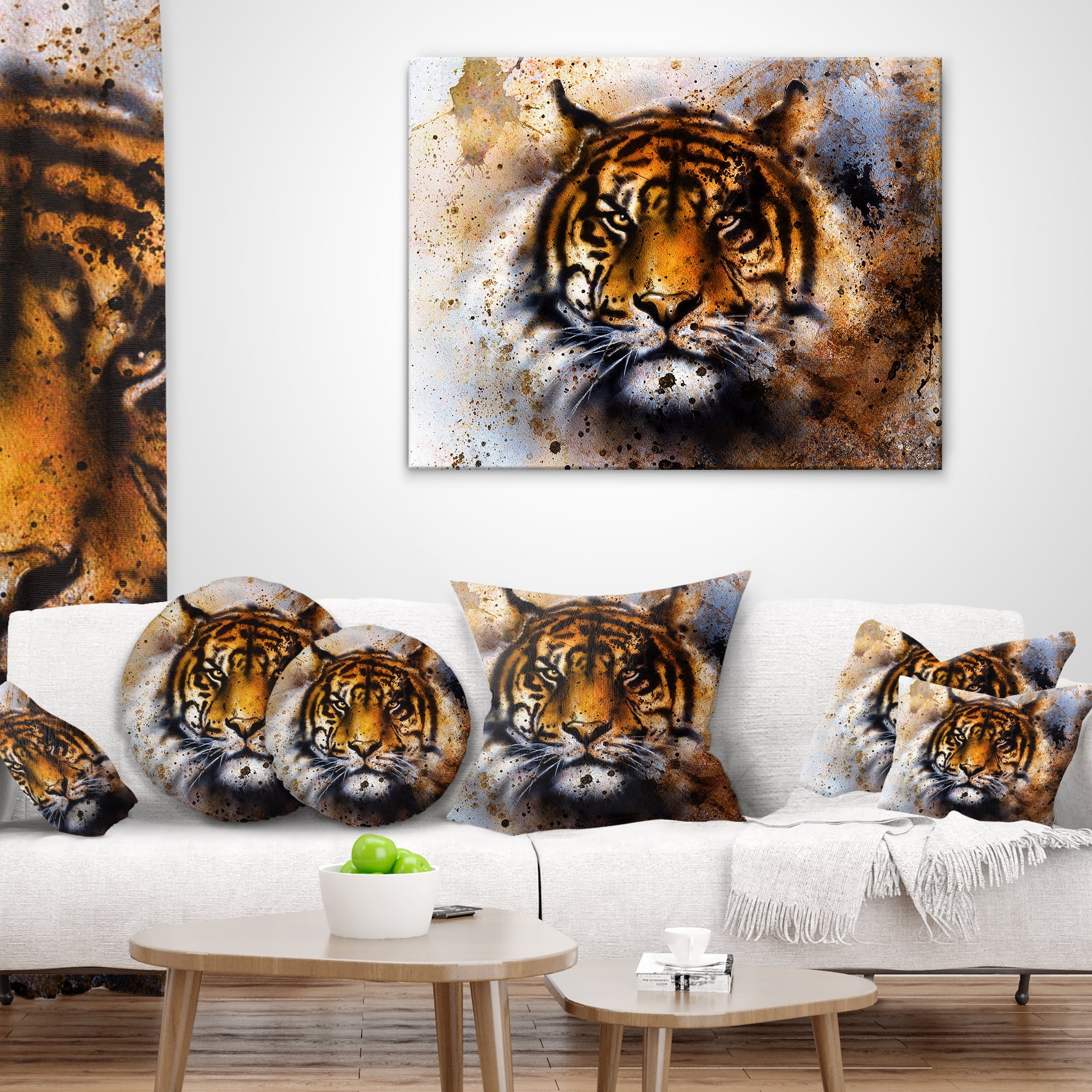 Designart Tiger Collage with Rust Design - Animal Throw Pillow - 12x20
