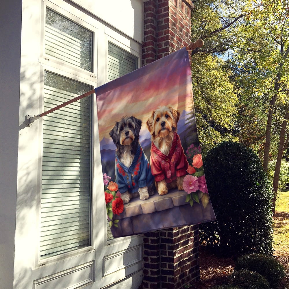 Tibetan Terrier Two Hearts House Flag 28 in x 40 in