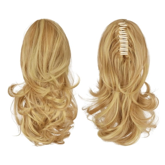 WEIF-13" Ponytail Extension Long Curly Ponytail Clip in Claw Hair Extension Natural Looking Synthetic Hairpiece for Women, Light Blonde/Platinum Blonde mix