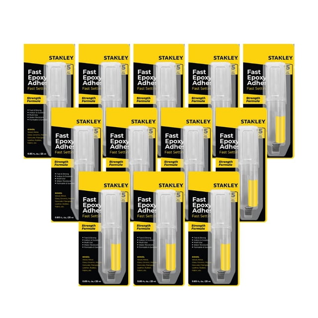 Pegamento epóxico STANLEY de fraguado rápido, 25 ml, 5 minutos, tiempo de curado, paquete de 12