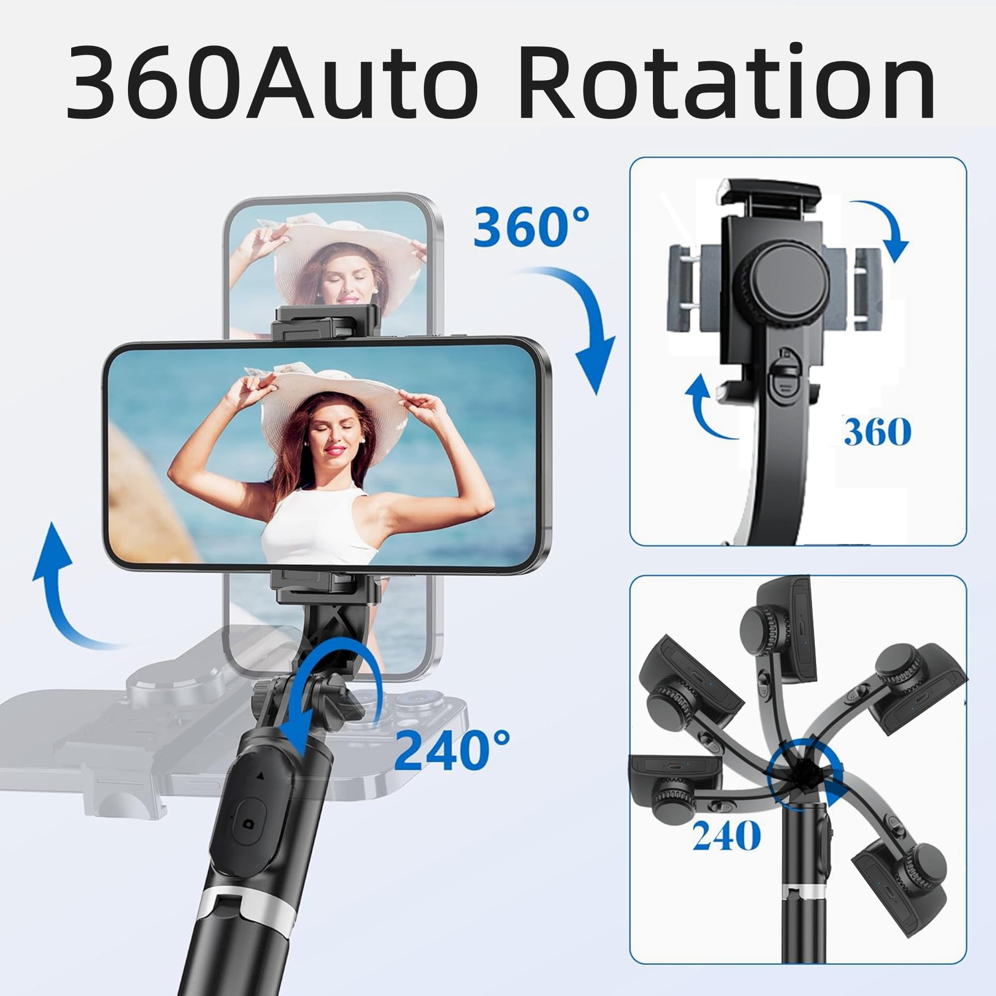 ME 4 in 1 Selfie Stick Gimbal Stabilizer, 360°Automatic Rotation, Auto Balance, Gimbal Stabilizer for Smartphone with Wireless Remote, 1-Axis Phone Gimbal for Vlog, Live Broadcast (Black)
