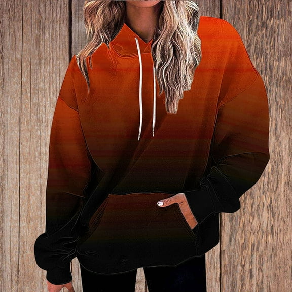ylioge S-5X Plus Size Hoodies for Women with Front Pocket Long Sleeve Sweatshirts Trendy Gradient Printed Pullover Drop Shoulder Athletic Workout Tops