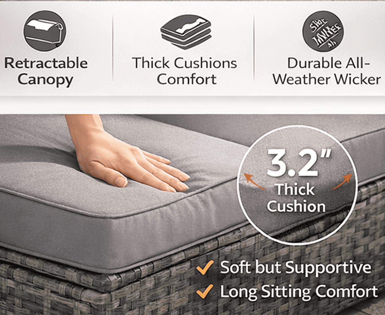 Seizeen 5-Piece Outdoor Daybed, Rattan Sectional Sofa Set with Retractable Canopy, Patio Sectional Bed with Side Table, Outdoor Sunbed for Backyard Porch Pool with Cushions, Adjustable Daybed