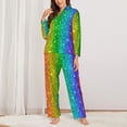 thumbnail image 2 of Honeii Glitter Rainbow print Women's Pajama Sets Long Sleeve Button Down Sleepwear Nightwear Soft Pjs Lounge Sets-Small, 2 of 7
