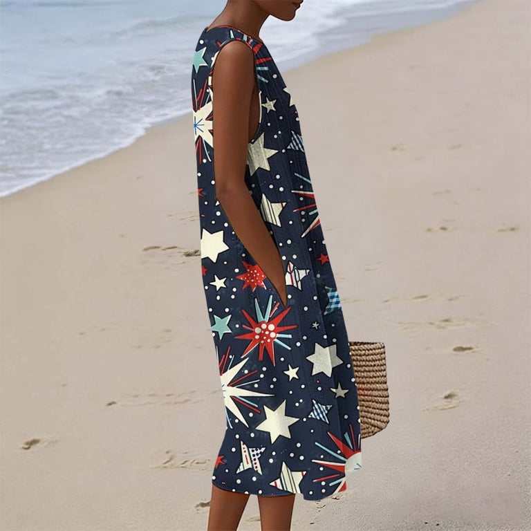 patriotic midi dress Axiiglly Summer Dresses for Women Cotton Linen Zipper Sleeveless Loose with Pockets for Independence Day, S-3xl, Women's, Size The cut of this plus size sleeveless dress is designed to flatter without feeling restrictive Light Blue & White Striped