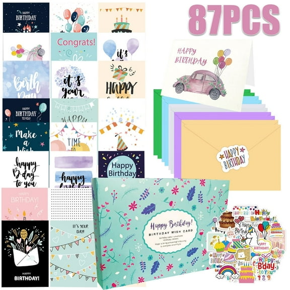 Birthday Cards Greeting Cards with Envelopes Happy Birthday Card for Men Women Kids Family Friends 87Pcs