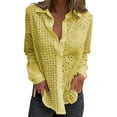 thumbnail image 2 of Tittly Button Down Shirts Blouses for Women Lace Embroidery Long Sleeve Blouse Women's Hollow Lace Embroidered Long Sleeve Button Up Fashion Shirt Tshirts Shirts Long Sleeve Shirts for Women Yellow XL, 2 of 5
