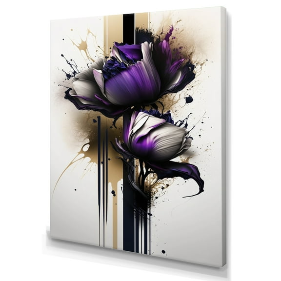 Designart Puple Peony Flower On Abstract Paint II Canvas Wall Art
