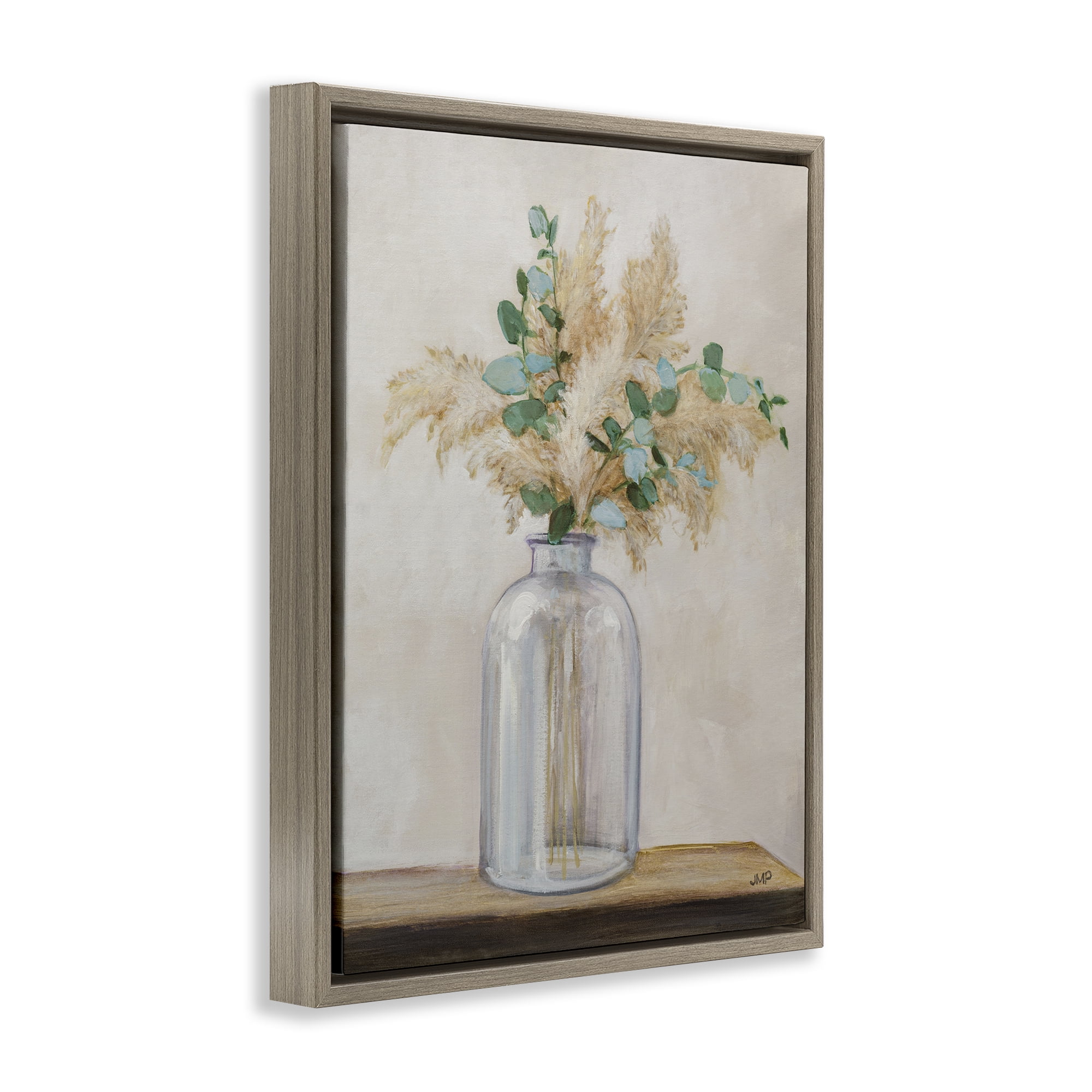 Stupell Industries Eucalyptus Herb Vase Botanical & Floral Painting Brown Floater Framed Art Print Wall Art, 17 x 21