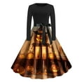 thumbnail image 2 of QATAINLAV Womens Long Sleeve Halloween Dresses Fashion Print Cosplay Party Costumes Cocktail Swing Dress, Light Gray, S, 2 of 4