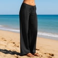 thumbnail image 2 of Women's Linen Wide Leg Pants – Drawstring Elastic Waist Casual Trousers with Pockets, Lightweight Cotton Blend for Summer Beach & Lounging(Black,L), 2 of 6