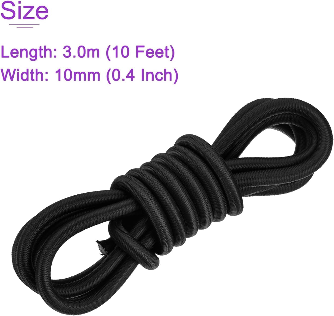 MKEUDQ-0.4 Inch Shock Cord, 10 Feet Black Bungee Cord Tent Pole Shock Cord Round Elastic Kayak Rope Stretch String Marine Grade Heavy Polyester for DIY Projects Tie Downs