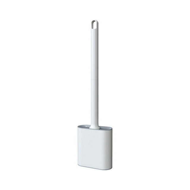 Juego de escobilla y soporte para baño, cabezal de escobilla de inodoro flexible con cerdas de silicona, tamaño compacto para almacenamiento y organización