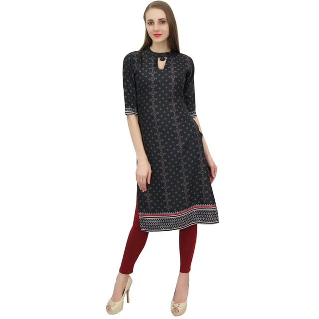 Bimba Tunique Noire Imprimée de Designer pour Femme, Haut Kurta Impertinent, Kurti Festif-10