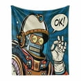 thumbnail image 1 of Modern Soft Flannel Fleece Blanket, Futuristic Comics Super Heros Like Robot in a Spacesuit with OK Words Artwork Print, Cozy Plush for Indoor and Outdoor Use, 50" x 70", Multicolor, by Ambesonne, 1 of 6