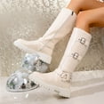 thumbnail image 6 of Beige Feminine Knee-High Boots With Round Toe Side Zipper Thick Bottom And Low Heel For Winter Season Practical And Chic, 6 of 9