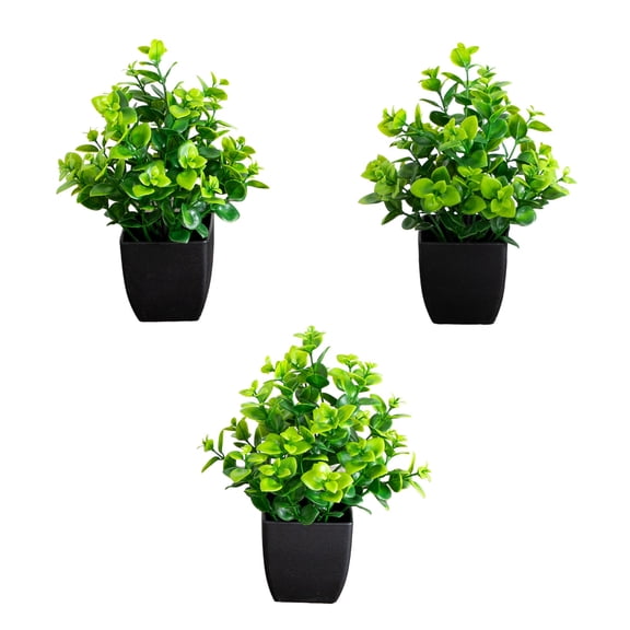 8in. Artificial Evergreen Boxwood Plant in Black Square Pot - Set of 3