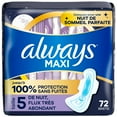 thumbnail image 2 of Always Maxi Overnight Pads with Wings for Women, Size 5, Extra Heavy Overnight Absorbency, Unscented, 2 of 16