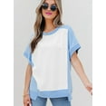 thumbnail image 4 of Womens Tops Color Block Crewneck Short Sleeve T Shirts Casual Oversized Summer Outfits Blue M, 4 of 9