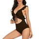 thumbnail image 4 of Bikini de Corte Alto de Mujer Bikinis sin Espalda Ajustables de Color Sólido, Traje de Baño Sexy Frenum Flounce con Almohadilla de Pecho, 4 of 7