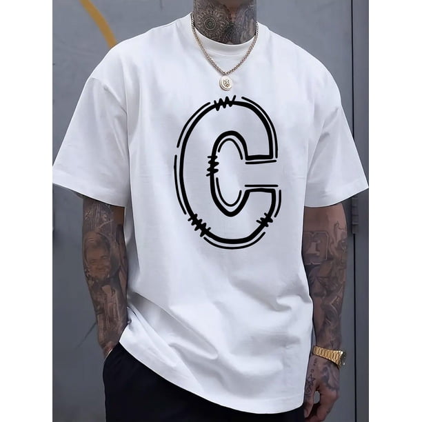 Simple and fashionable C-letter printed men's round neck short sleeved T-shirt, comfortable and breathable casual sports top suitable for spring and summer vacation leisure