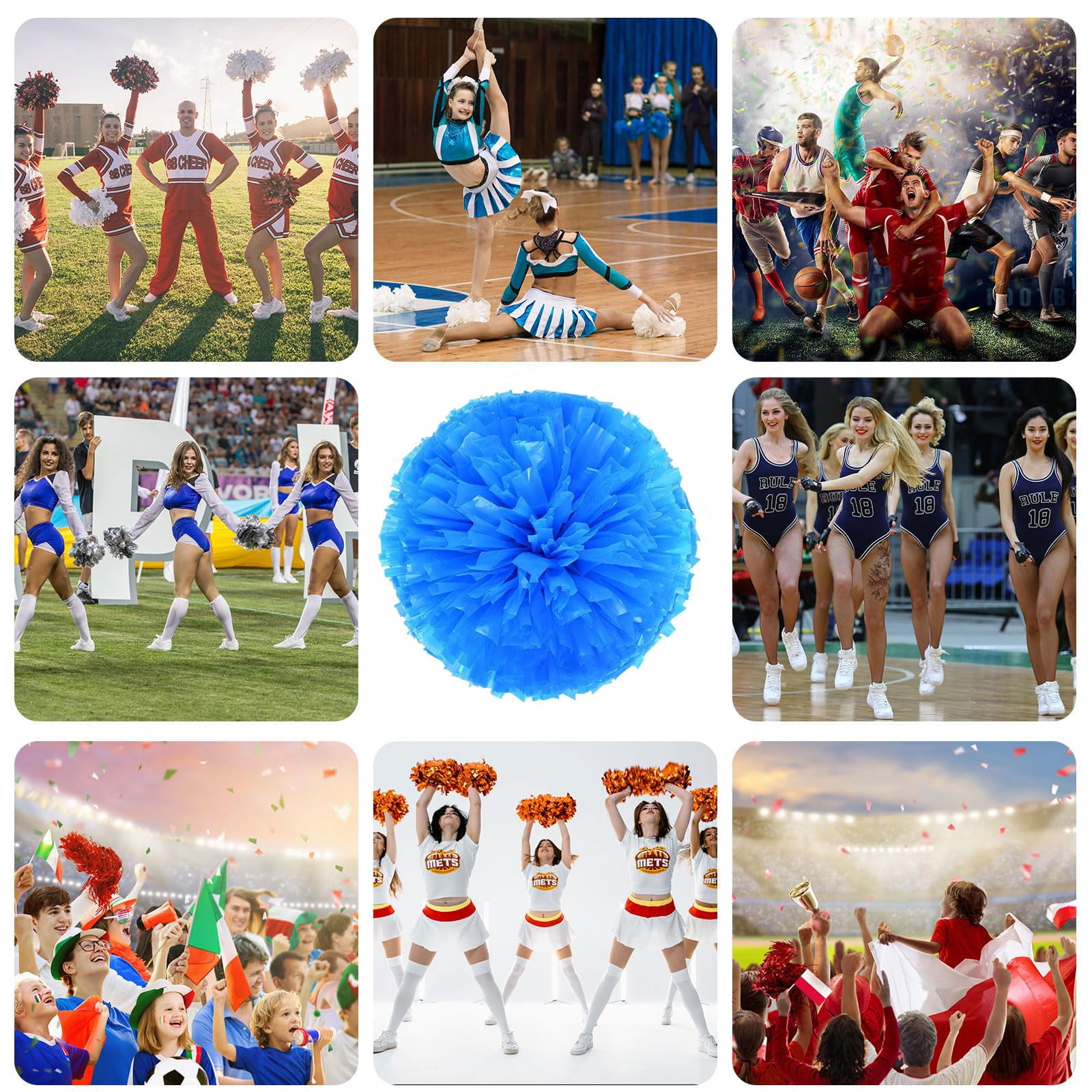 10 Pcs Cheerleading Pom Poms, Cheerleader Pompoms with Straight Handle Style,Fit for Team Spirit Sports Dance Cheering