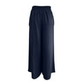 thumbnail image 6 of Audhol Gaucho Pants for Women, Women's Textured Elastic High Waisted Wide Leg Pants with Flared Design Simple and Elegant Temperament Commuting Casual Pants Womens Culottes Navy S, 6 of 9