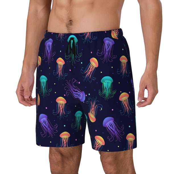 Fotbe Sea Jellyfish Traje de Baño para Hombre – Shorts de Natación de Secado Rápido con Forro y Bolsillos-Large