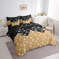 thumbnail image 3 of Homewish Boys Girls Kawaii Bow Knot Bedding Comforter Set 7 Pieces,Polka Dots Full Bedding Set Lightweight,Black Brown Fitted Sheet Flat Sheet,Breathable Home Decor,Reversible, 3 of 8