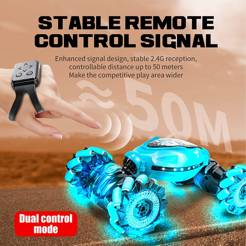 Gesture Sensing RC Stunt Car with Light & Music,Gesture Sensing Twist Car,Drift Stunt 2.4GHz Remote Control Cars, 360° Flips Rotating Off Road Vehicle for Kids Gifts (Blue)