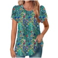 thumbnail image 1 of Tunique Imprimée pour Femmes, Manches Courtes Col Rond Plissé devant Ourlet Incurvé Haut Décontracté, Mélange Polyester-Spandex Léger, Respirant Usage Quotidien, 1 of 6