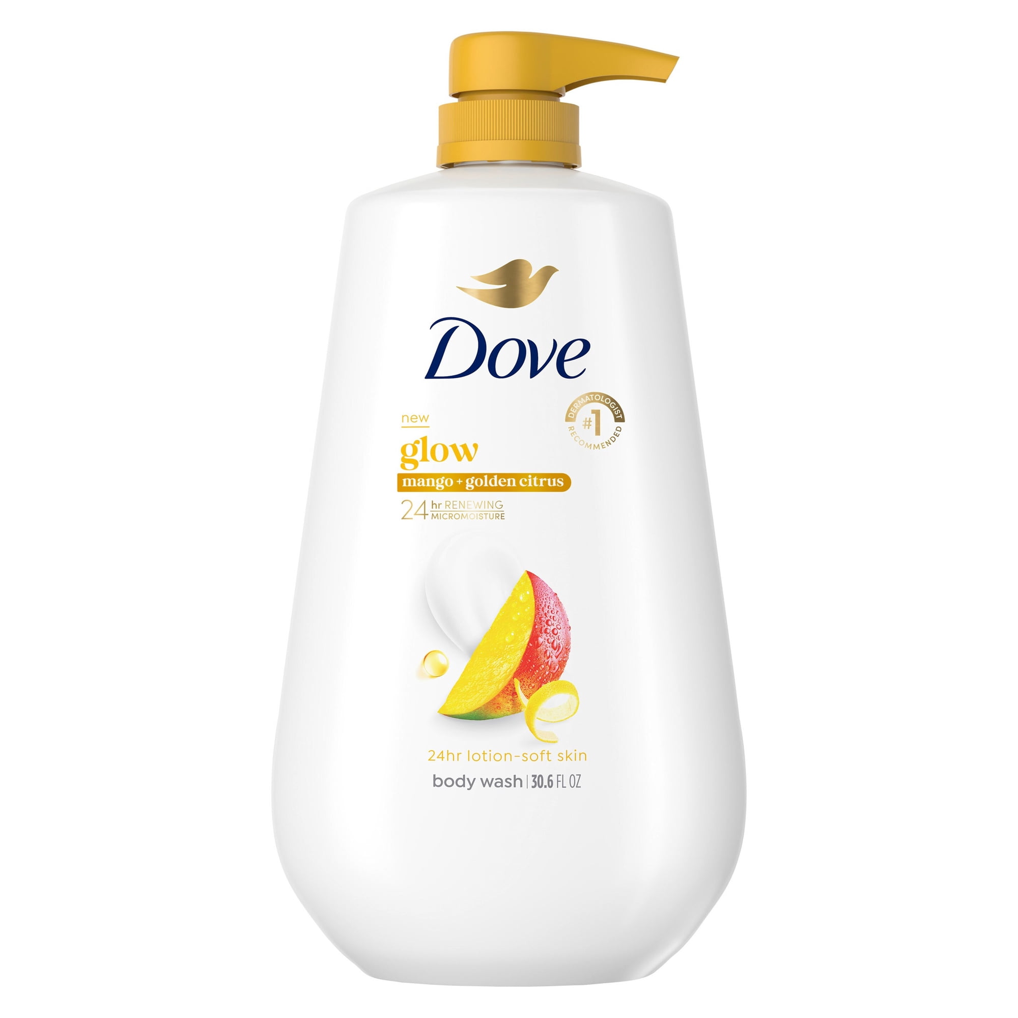 Dove Body Wash With Pump For 24hr Lotion-Soft Skin Glow Mango & Almond Butter Moisturizing Skin Cleanser With No Sulfates No Parabens ,30.6 fl oz