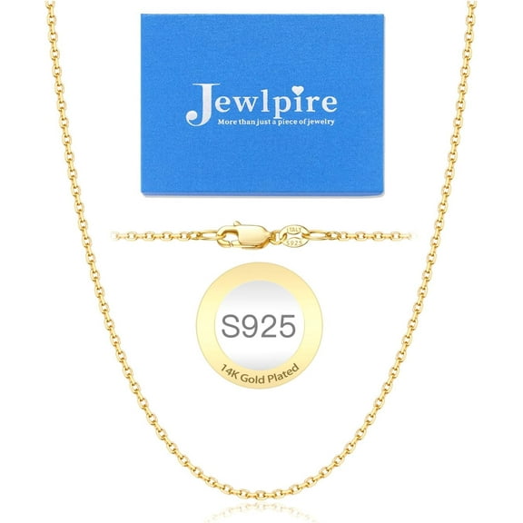 Italian 14K Real Gold Over 925 Sterling Silver Chain Necklace For Women, 1.1Mm 1.3Mm Cable Chain Necklace Hypoallergenic & Comfortable Women'S Chain Necklaces 14 16 18 20 22 24 26 Inch[o2355]