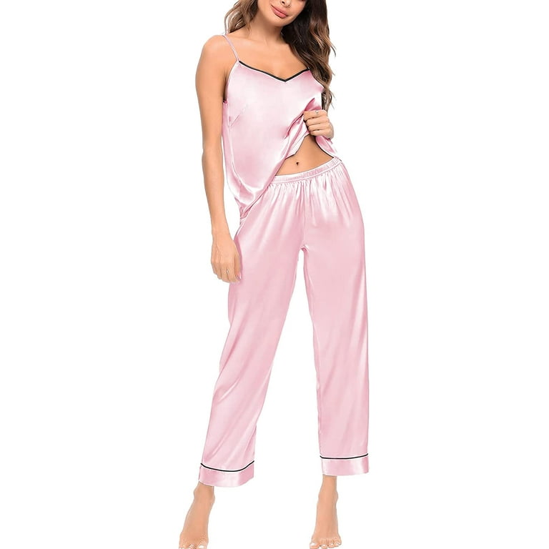 SWOMOG Women's Plus Size Silk Satin Pajamas