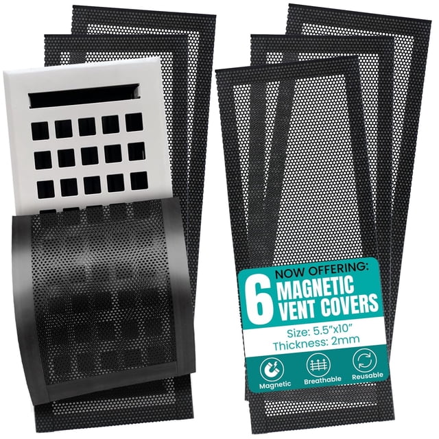 Efforest Floor Vent Covers 5.5"x10" Magnetic - 6 Pack Air Vent Filters Mesh Screen Dust Filter Vent Register Deflectors for Home HVAC AC Grilles & RV Vents - Strong Hold Washable