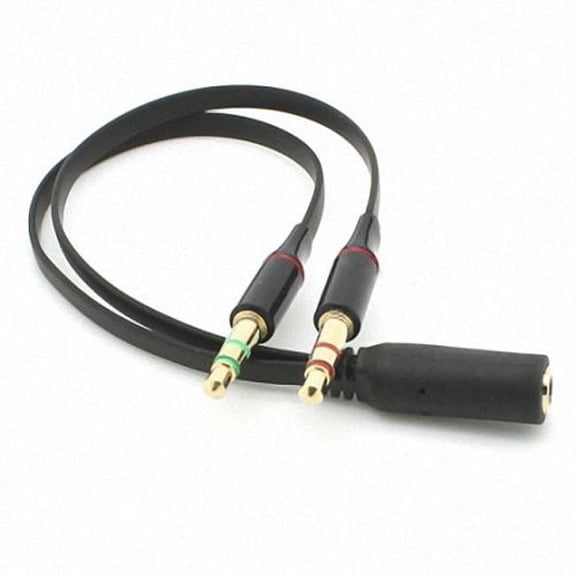FVH Black Dual 3.5mm Male to Single Female Headphone Microphone Audio Splitter Cable for Cell Phone Tablet Laptop