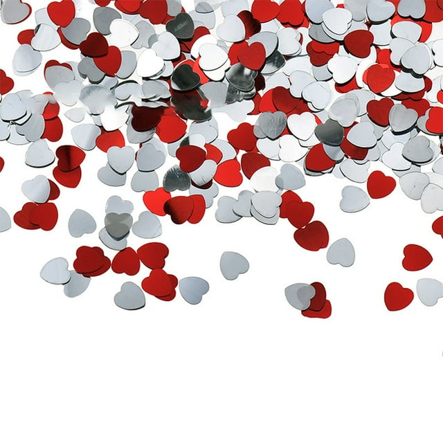 senveriont Paper Scraps Mini Heart Shape Color Retention Confetti Scramble Assortment Tabletop Ornament for Valentine's Day red silver15mm 1Set