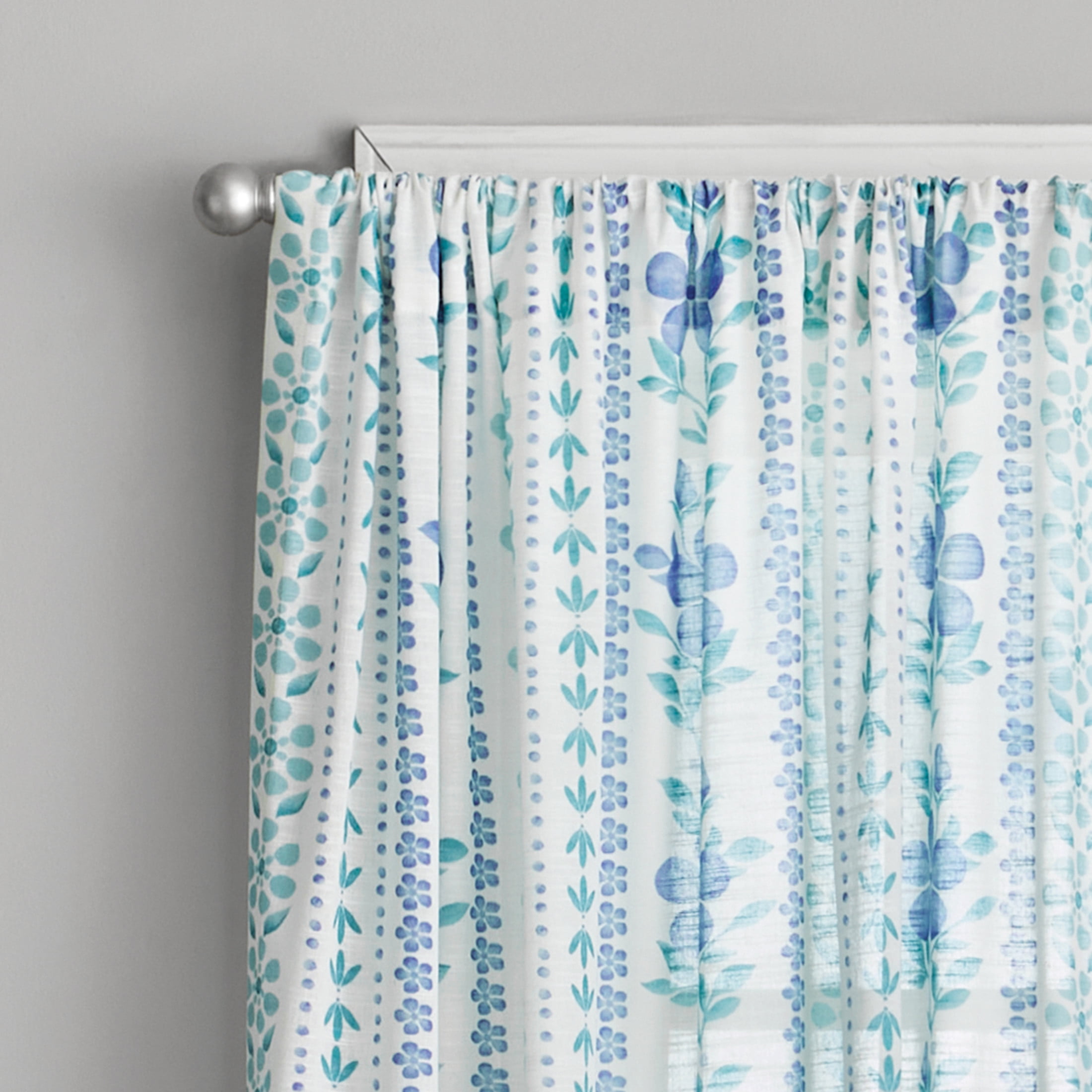 The Pioneer Woman Hattie Stripe 2 Pack Curtain Panel, BCI Cotton, Floral, Blue, RodPocket, 40" W x 84" L