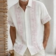 thumbnail image 2 of FINALGANG Mens Floral Striped Print Short Sleeve Button Down Collared Shirt Casual Loose Fit Shirt For Beach Vacation Daily Streetwear Light Pink XXXXL, 2 of 4