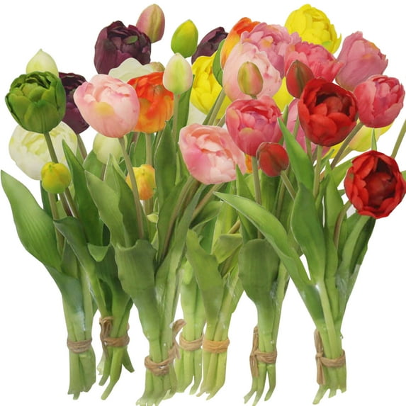 Travelwant Artificial Tulips Real Touch Artificial Tulips Flowers, Fake Tulips Bouquet PU Real Touch Tulip Fake Flowers for Home Office Wedding Arrangement Party Decorations