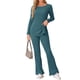 thumbnail image 2 of Conjunto de lounge de punto acanalado para mujer INSPIRE CHIC, con top de mangas largas y pantalones, conjunto de pijama de dos piezas a juego en azul pavo real, 2 of 6