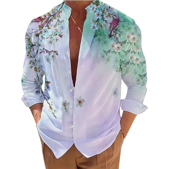 FBMDBB Men's Button-Down Shirts Men's Casual Fashionable Loose And Trendy 3D Printed Lapel Long Sleeved Shirt Zipper Shirts Men