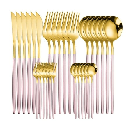 

Silverware Flatware Cultery Set 24-Piece Stainless Steel Flatware Set - Pink Gold