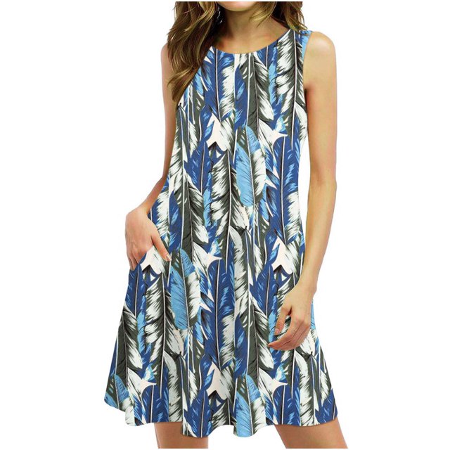 SMihono Robe d'Été pour Femmes Grande Taille Robes d'Été pour Femmes Plage Florale T-Shirt Robe Décontractée Poches Boho Robe Débardeur
